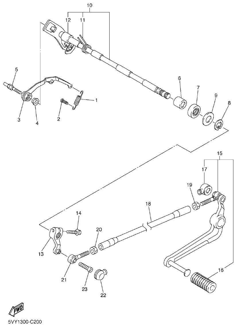 Yamaha R1 2008 SHIFT SHAFT parts diagram